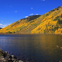 Herfstkleuren weerkaatsen in het meer